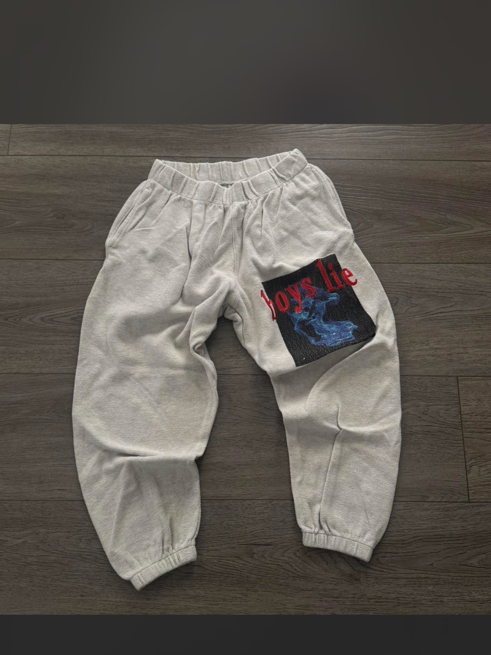 Boys Lie Light Gray Track Joggers with Red & Blue Patch